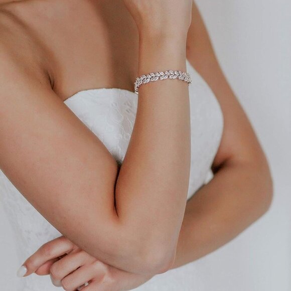 Bridal Wedding Bracelet Cubic Zirconia Silver Classic Tennis Jewelry Gift - Picture 2 of 6